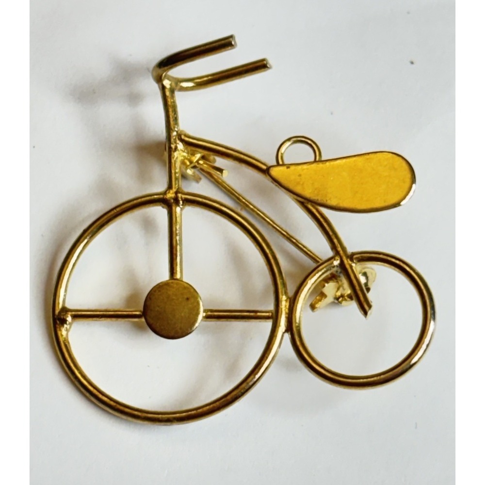 Vintage Bicycle Gold Tone Brooch Pin 1 -3/4"
